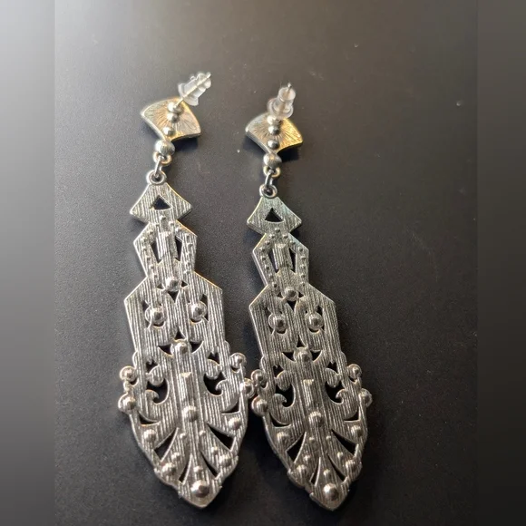 Art Deco Inspired Rhinestone Statement Earrings Prom Wedding Glam 3.5 Inches - Picture 2 of 4